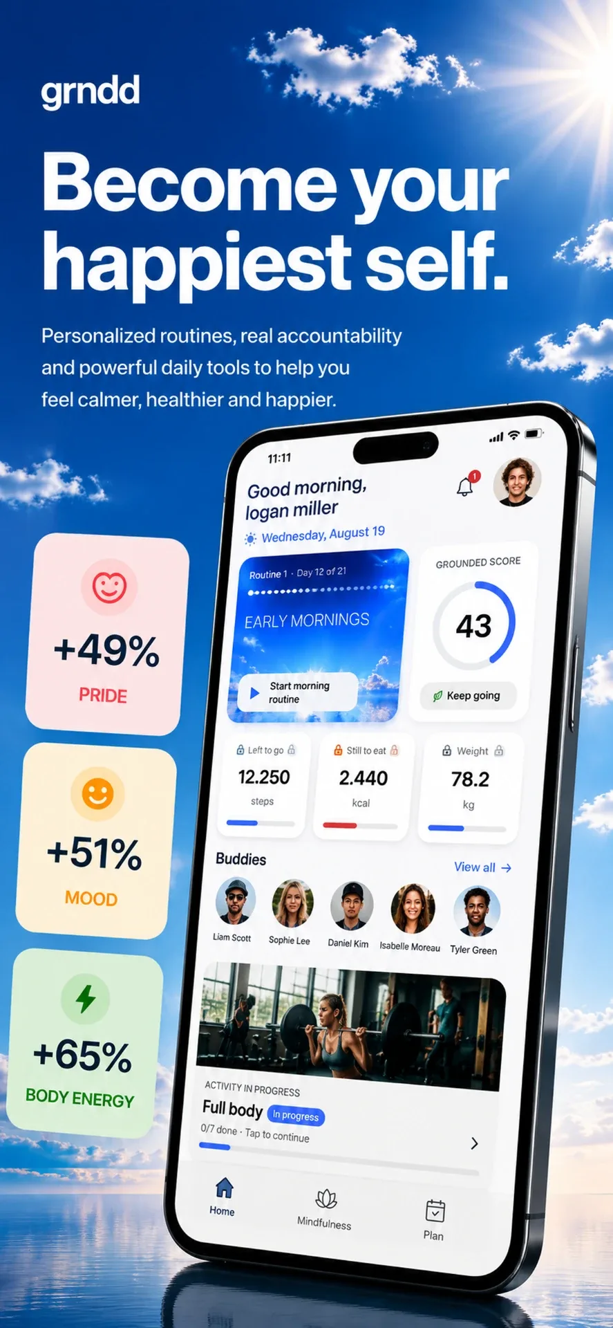 Become your happiest self — Grounded home screen