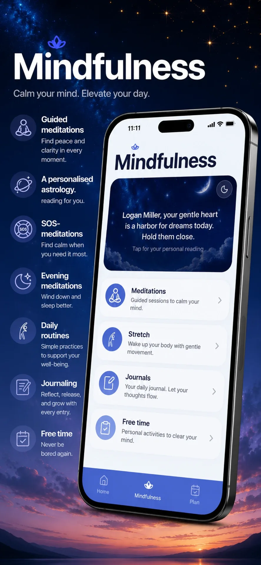 Mindfulness — guided meditations and journaling
